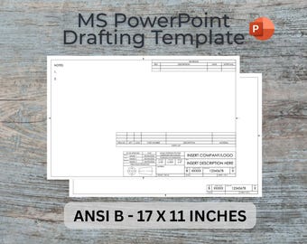 Modello di blocco titolo per disegno tecnico in formato PowerPoint ANSI B, fogli 1 e 2, ASME Y14