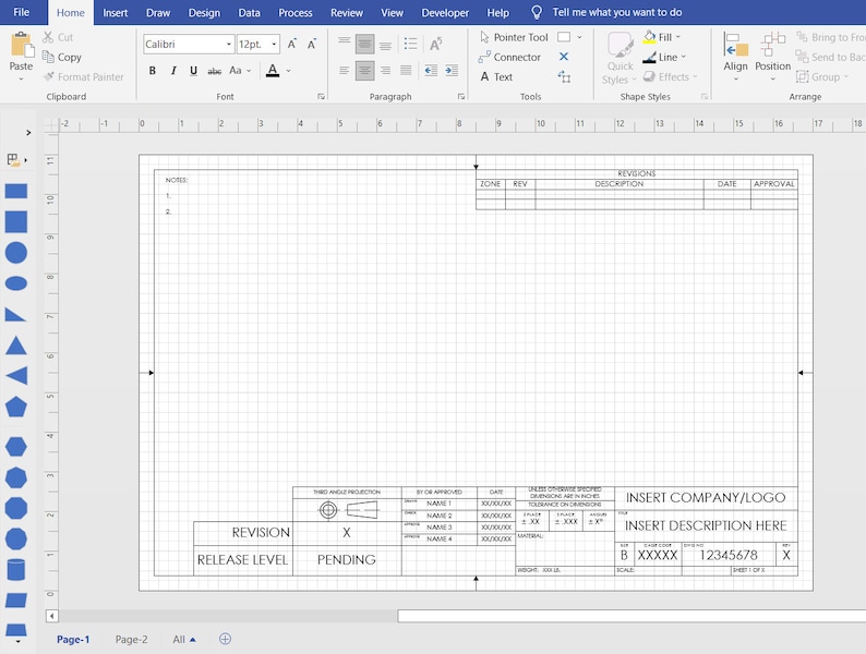 Visio Format Engineering Drawing, Schematic or Blueprint Template
