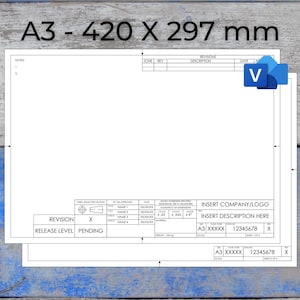 ISO A3 Visio Format Drafting Title Block Template, Sheets 1 & 2, Fully Customizable