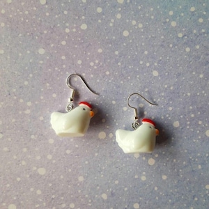 Chicken earrings. Unusual quirky cute funny kawaii earrings