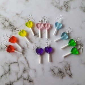 Heart shaped lollipop earrings. Unusual quirky cute funny kawaii earrings rainbow earrings image 2