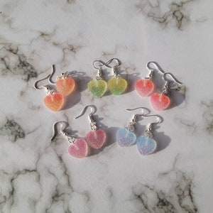 Candy heart earrings. Unusual quirky cute funny kawaii earrings