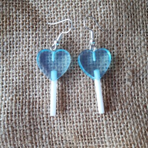 Heart shaped lollipop earrings. Unusual quirky cute funny kawaii earrings rainbow earrings image 3
