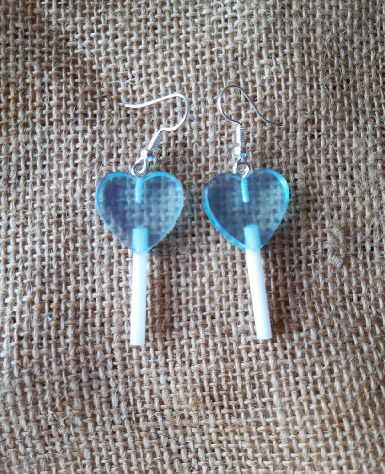 Heart shaped lollipop earrings. Unusual quirky cute funny kawaii earrings rainbow earrings image 3