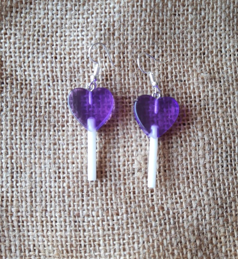 Heart shaped lollipop earrings. Unusual quirky cute funny kawaii earrings rainbow earrings image 6