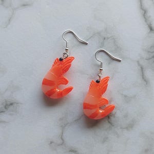Shrimp earrings. Funny earrings food earrings quirky kawaii unique handmade earrings