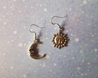 Sun and moon earrings. Unusual quirky cute funny kawaii earrings