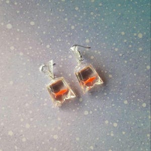 Goldfish in bag earrings fairground earrings quirky earrings funny earrings cute earrings kawaii earrings