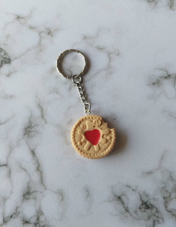 Bitten Jammy Dodger keyring. Unusual quirky cute funny kawaii keyring