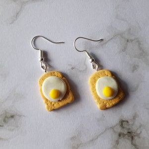 Egg on toast earrings. Unusual quirky cute funny kawaii earrings