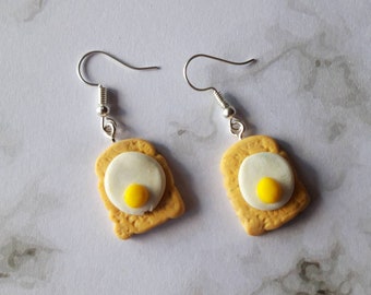 Egg on toast earrings. Unusual quirky cute funny kawaii earrings