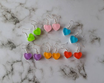 Heart sweet earrings. Unusual quirky cute funny kawaii earrings