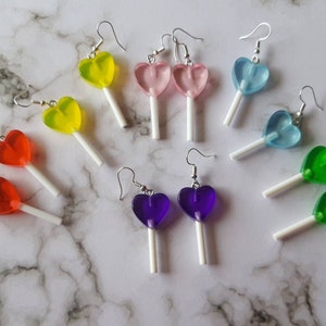 Heart shaped lollipop earrings. Unusual quirky cute funny kawaii earrings rainbow earrings image 1