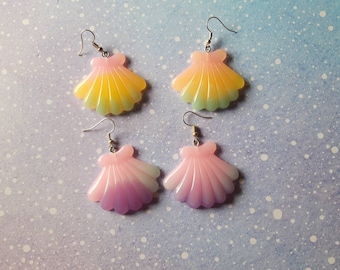 Pastel sea shell earrings. Quirky cute unusual funny novelty earrings. Handmade acrylic