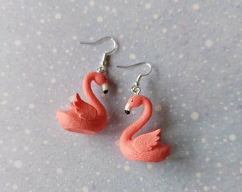 Flamingo earrings. Unusual quirky cute funny kawaii earrings