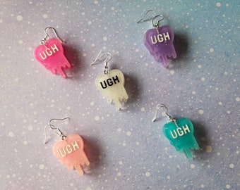 Ugh earrings. Glitter quirky unusual emo kawaii earrings