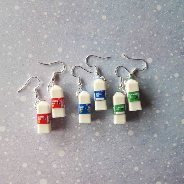 Milk bottle earrings. Milk carton earrings. Unusual quirky cute funny kawaii earrings