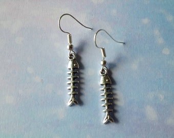 Fish bone earrings. Unusual quirky cute funny kawaii earrings
