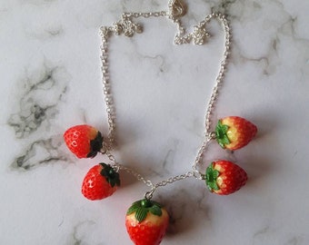 Strawberry necklace. Cute quirky kawaii funny unusual necklace