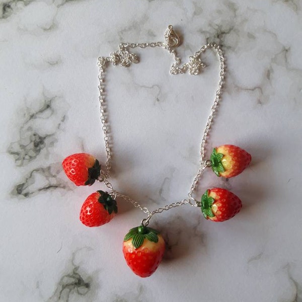 Strawberry necklace. Cute quirky kawaii funny unusual necklace