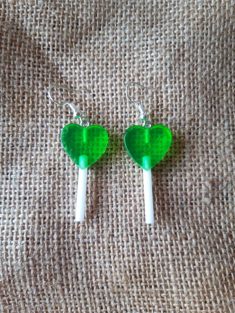 Heart shaped lollipop earrings. Unusual quirky cute funny kawaii earrings rainbow earrings image 7