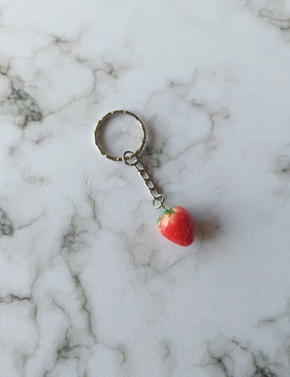 Strawberry keyring. Unusual quirky cute funny kawaii keyring