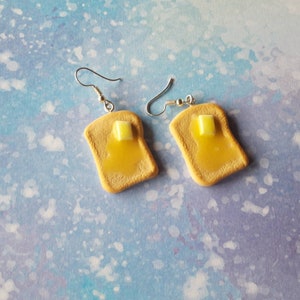 Toast earrings. Unusual earrings quirky earrings cute funny handmade food earrings