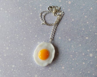 Big fried egg necklace. Quirky cute funny kawaii necklace.