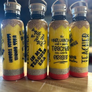 Teacher’s Water bottle, Pencil Water Bottle, teacher gift, Double walled glittery pencil, stainless steel water bottle, pencil tumbler