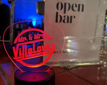 Custom LED Acrylic Table Sign, Square with round corners, Your Logo on 6" Acrylic Size. Light up Wedding Logos, Custom Neon Lights.