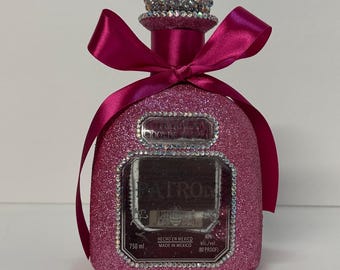 Pink Glittery Sparkly Rhinestoned Blingy Patron 750 ML sized Bottle with big BOW (Empty bottle, no liquor included)