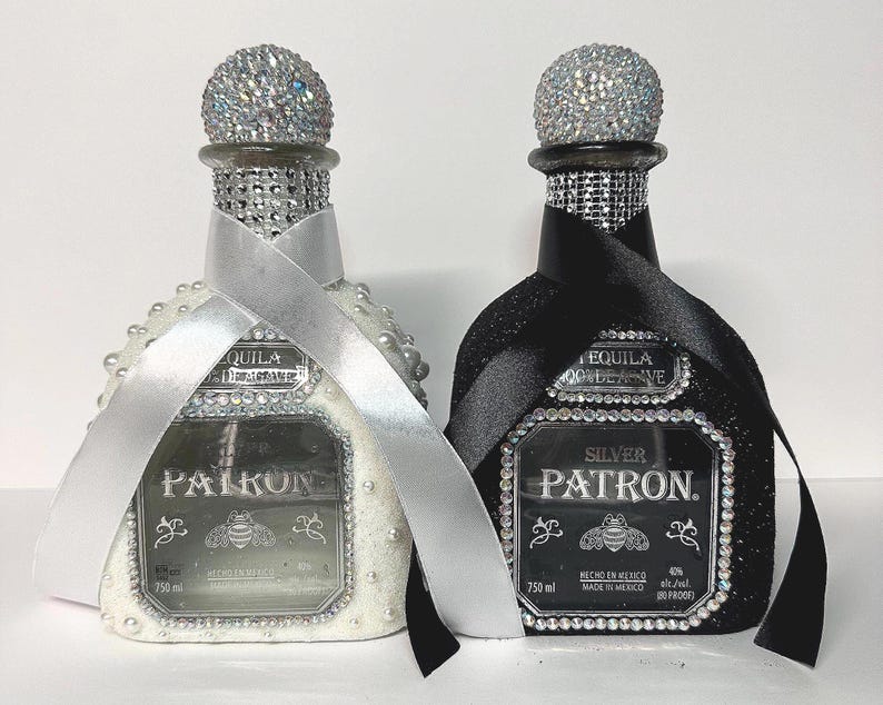 Bride & Groom Sparkly Rhinestoned Patron 750 ML Bottles for Any Wedding ...