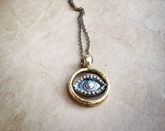 Evil Eye Necklace on Brass Chain, Protection,