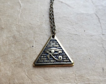 Eye of Horus, Eye of Ra Brass Necklace, Egyptian, Protection
