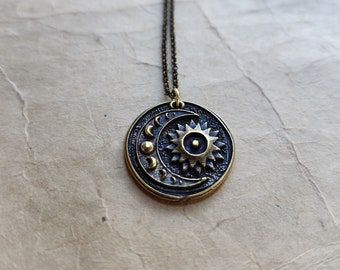 Sun, Moon Brass Necklace