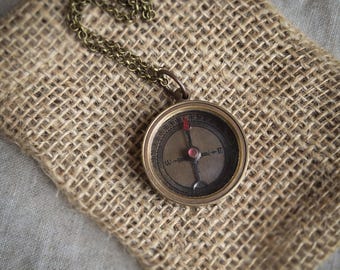 Vintage Compass Necklace, Old-Fashioned, Retro, Steampunk, Nautical, Men's, Women's