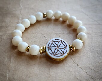 Sacred Geometry Bracelet, Mandala, Beaded Bracelet, Czech Glass, Gemstone
