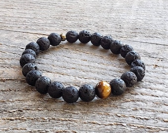 Tiger Eye Lava Rock Bracelet, Essential Oil Diffuser (8mm)
