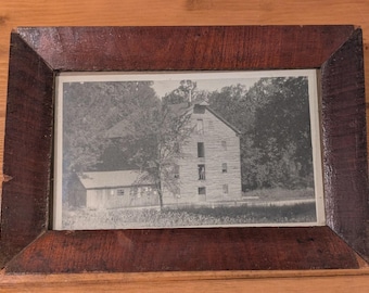 Antique c. 1900 Barn Grist Mill Silver Photograph in Veneer Frame
