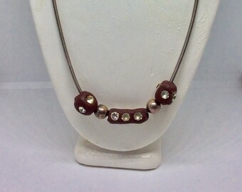 2 strand  Piano Wire Necklace - Stretchy Beaded Necklace - Gift For Her - Fimo Beaded Necklace - Bo Ho Necklace - Two Strand Handmade