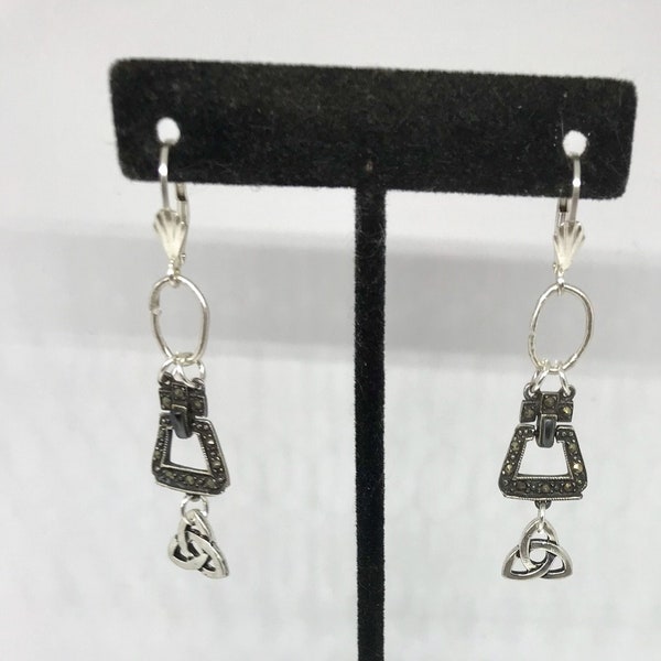 Sterling silver marcasite earrings- Celtic silver earrings-infinity sterling earrings- Bling earrings - Great Gift - sterling infinity