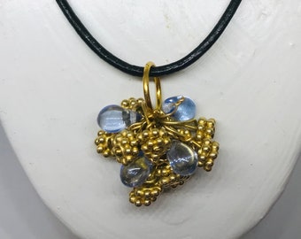 Figit Spinner pendant-Pearl Cluster Necklace-Snowflake Hematite Lapis Crystal Pendant - Real Stones on Leather Cord - Amethyst Cluster