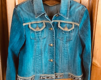 Levi Black Jean Jacket- Levi Two Pocket Jacket - Decorated Jean Jacket - Men's Denim a Jacket - Levi Denim Jacket sz. Medium- Distressed