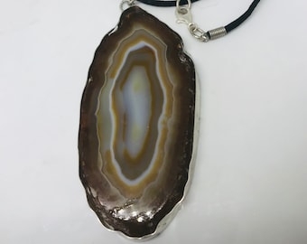 Agaat schijfje ketting - agaat hanger - sterling agaat ketting - cadeau voor hem - vriendin cadeau - statement kristallen ketting - kunstzinnige agaat sieraad