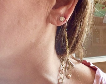 14k Gold Earrings - Sterling Silver Earrings - Gold and Silver Dangle Earrings - Chain Earrings - Sterling Dangling Earrings - Handmade