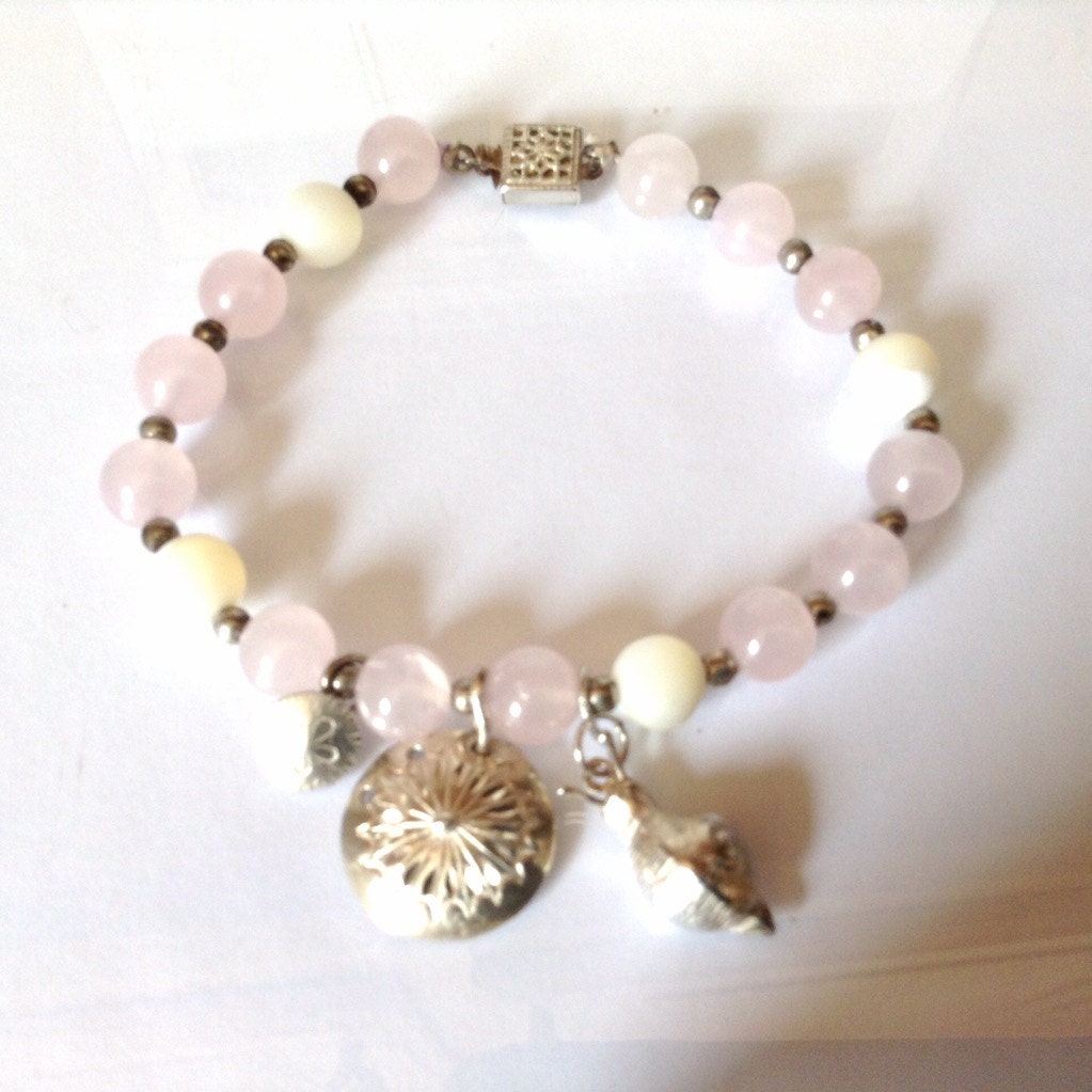 Beaded Charm Bracelet Sterling Sanddollars With Snail Charm Etsy