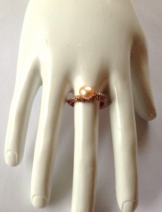 Cultured Pearl Ring - White Pearl Ring - Orange Pearl Ring - Pink Pearl Ring - Wire Twisted Pearl Ring- Girlfriend Ring- Real Pearl Rings