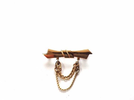 Gold Vintage Pin - 14k Gold Pin - Bow Pin- Gold Bow Pin - 40s Vintage Pin - Small Gold Bow Pin - Dangle Bow Pin - Goldfilled Bow Pin