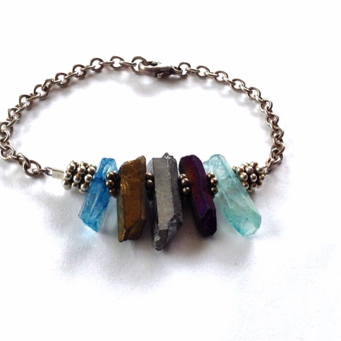 Rainbow Crystal Bracelet Sterling Quartz Bracelet Rainbow Quartz