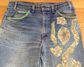 Levi 509 Jeans - Distressed Levis maat 34"/29" - Vintage Levi Jeans - gedecoreerde jeans - Levi Jeans heren - geverfde Levi Jeans - cadeau voor haar